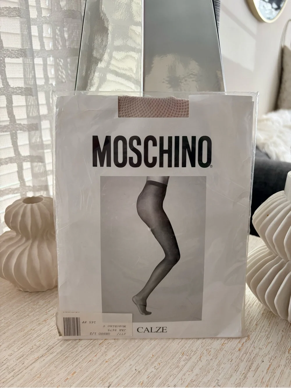 NWT MOSCHINO Gray Lace Top Fishnet Thigh Highs Size XS/S